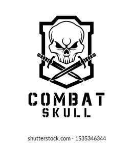 Skull shield armory knife logo design template for military game armory and company