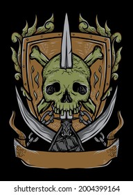 skull shield blade vector illustration
