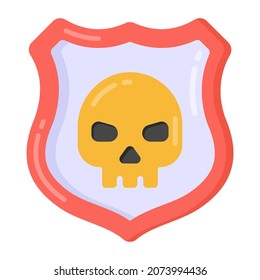 Skull shield in flat style icon, editable vector 