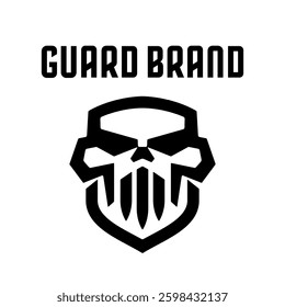 Skull shield logo badge design for military tactical security sport industry. Bold simple and powerful skull graphic icon mark. Aggressive looking emblem.
