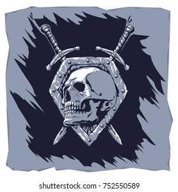 skull of shield and sword dark illustration