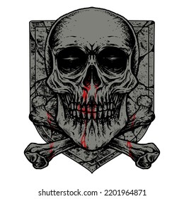 skull shield with vector art