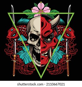 Skull and shinigami mask illustration with premium quality stock vector