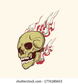 skull side illustration with fire