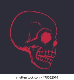 Skull, Side View, Red On Dark