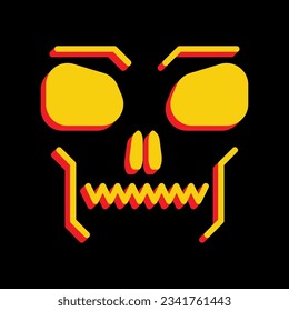 Skull sign. 3D Extruded Yellow Icon with Red Sides a Black background. Illustration.