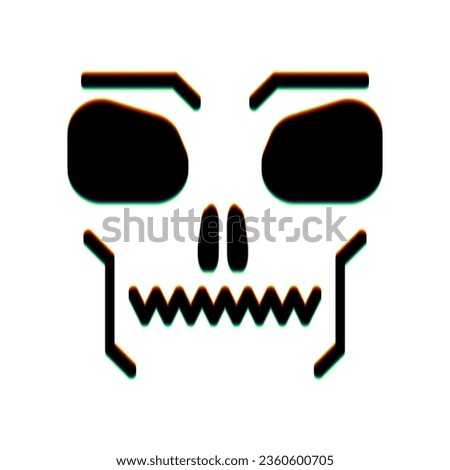 Skull sign. Black Icon with vertical effect of color edge aberration at white background. Illustration.