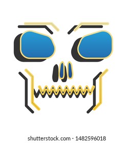 Skull sign. Blue icon with gold contour with dark gray shadow at white background. Illustration.