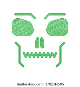 Skull sign. Green scribble Icon with solid contour on white background. Illustration.
