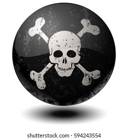 Skull Sign on a Black Glossy Ball, Vector Illustration. 