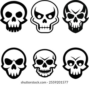 Skull Silhouette Flat Vector Gothic Icon Set