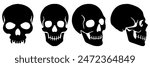 Skull Silhouette: Gothic Icon, Halloween Symbol, Death Concept, Spooky Design, Flat Vector Illustration