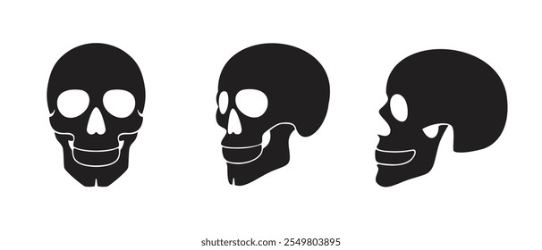 Skull Silhouette: Gothic Icon, Halloween Symbol, Death Concept, Spooky Design. Vector Illustration