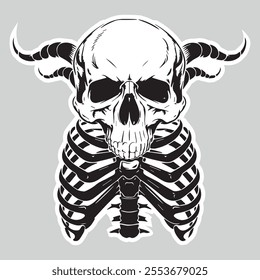 Skull silhouette: Gothic icon, Halloween symbol, death concept, spooky design, Flat vector illustration sticker