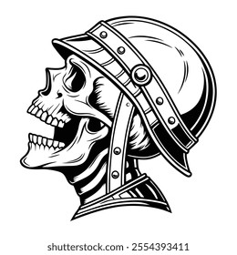 Skull Silhouette: Gothic Icon, Halloween Symbol, knight's Death Concept, Spooky Design, knight's helmet Flat, Vector Illustration