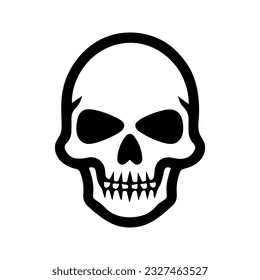 Skull silhouette, isolated on white background. Halloween silhouette black skull logo  - for scary design or decor. Vector illustration, traditional Halloween decorative element.