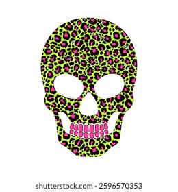  Skull silhouette with a leopard print pattern on a white background. T - shirt design.