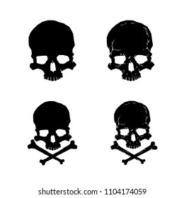 Skull silhouette vector set. Skull and crossbones isolated on white.