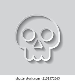 Skull simple icon. Flat design. Paper style with shadow. Gray background.ai