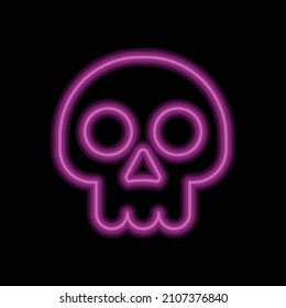 Skull simple icon. Flat desing. Purple neon on black background.ai