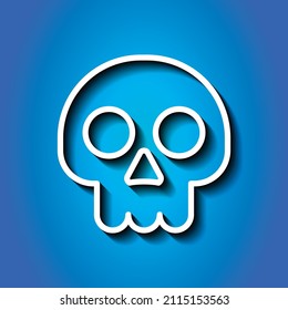 Skull simple icon. Flat desing. White icon with shadow on blue background.ai
