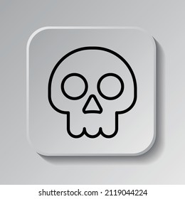 Skull simple icon. Flat desing. Black icon on square button with shadow. Grey background.ai