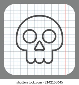 Skull simple icon. Flat desing. On graph paper. Grey background.ai