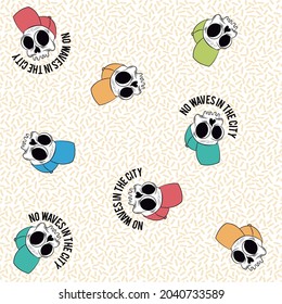 skull skate with cap in pattern design with colors and text