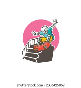 skull skate mascot cartoon logo template - vector image