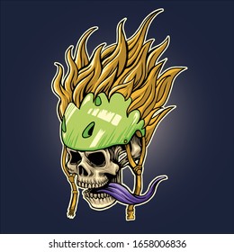 skull and skateboard helmet design illustration