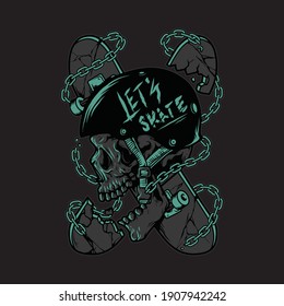 Skull skateboard horror graphic illustration vector art t-shirt design