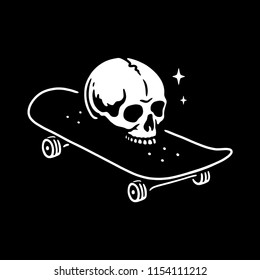 SKULL WITH SKATEBOARD LOGO WHITE BLACK