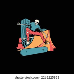 skull  skateboard park vector illustration