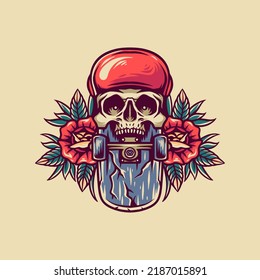 Skull Skateboard Retro Illustration For Merchandise