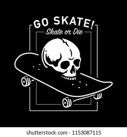 SKULL WITH SKATEBOARD SKATE OR DIE LOGO PATCH BADGE WHITE BLACK