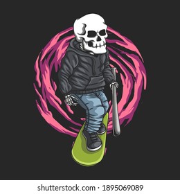 Skull skateboard vector illustration for your company or brand