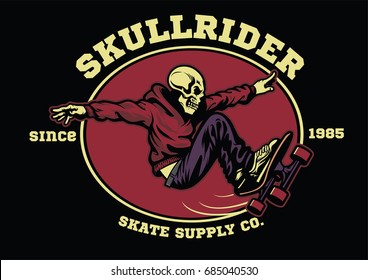 skull skateboarder badge