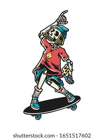 Skull skateboarding with a bright background. vector illustration
