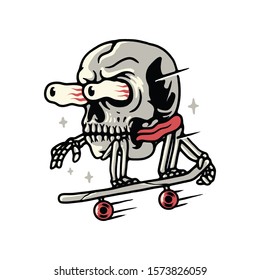 Skull Skateboarding Horror Face Graphic Illustration Vector Art T-shirt Design