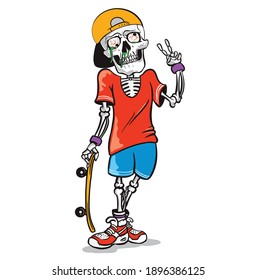 Skull Skater Boy, For T Shirt Print, Vector Graphic