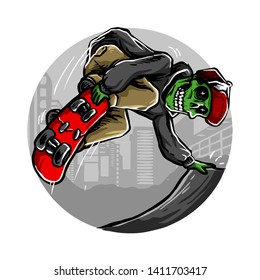 skull skater with broken skateboard with hoodie and snapback vector illustration