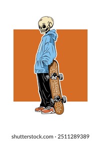 Skull skater character illustration. Vector graphic for apparel prints, posters and other uses