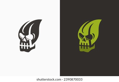 Skull skeleton dead grunge leaf cool anatomy creative logo design