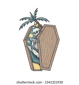 Skull Skeleton Death Summer Beach Graphic Illustration Vector Art T-shirt Design