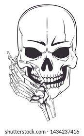 skull and skeleton hand drawn in black and white tattoo icon vector illustration graphic design