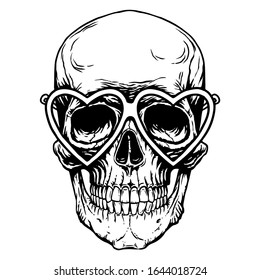 Skull, skeleton head anatomy ink line hand drawn engraving. Tattoo desing. Black on white background. Hand drawn line art vector illustration for design print shirt, poster, textiles, tattoo, cover. 