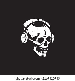 skull skeleton with headset grunge hipster vintage retro design