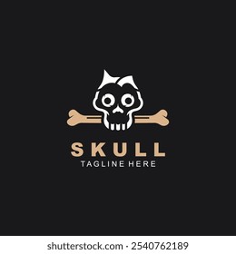 Skull skeleton logo Design vintage Template Idea on black background