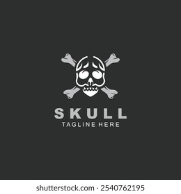 Skull skeleton logo Design vintage Template Idea on black background