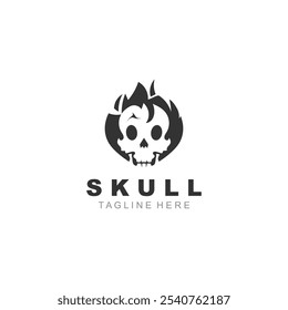 Skull skeleton logo vintage template idea on white background